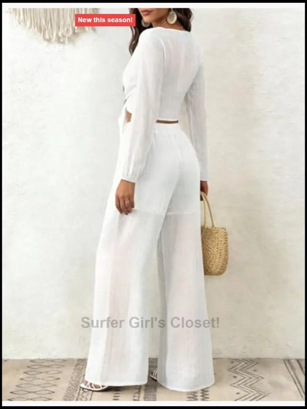 Women's 2 Piece Swim Cover Up Set Long Sleeve Tie Sheer Top Pant